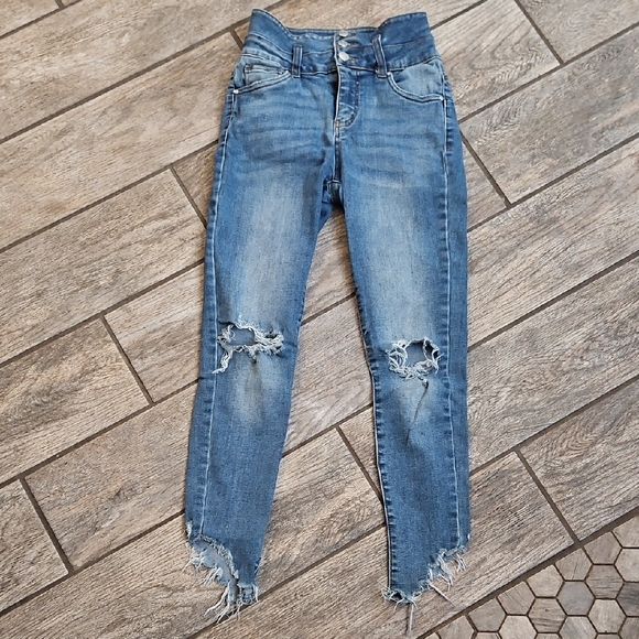 refuge Denim - Refuge High Rise Distressed Blue Jeans